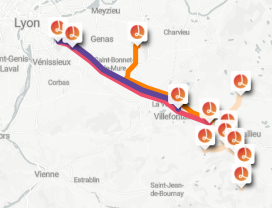 La cartographie des lignes de covoiturage sans réservation Lane